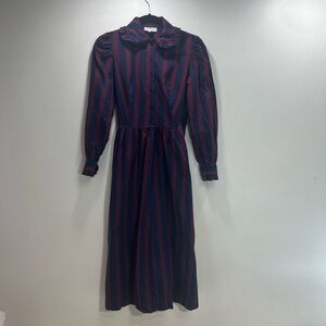 Navy and Red Striped Long Sleeve Dress
